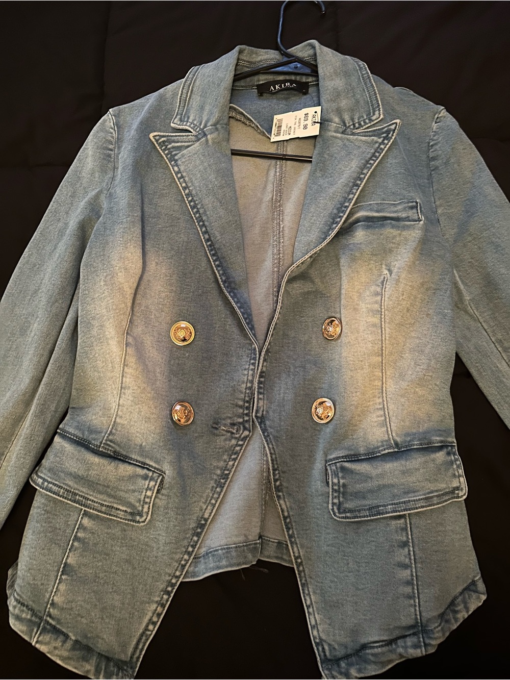 AKIRA Light Blue Denim Double-Breasted Blazer